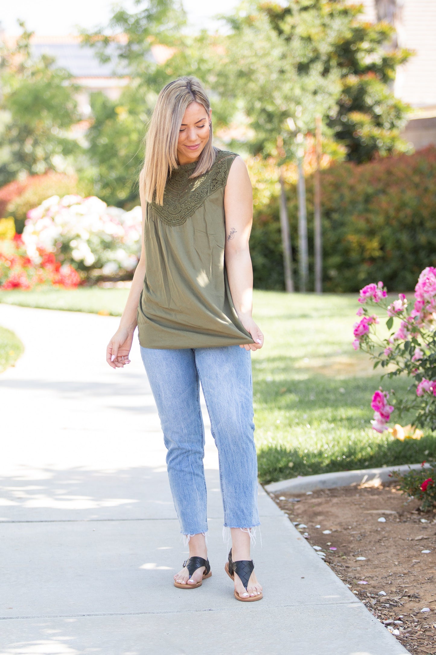 Boho Charm Sleeveless Top in Olive