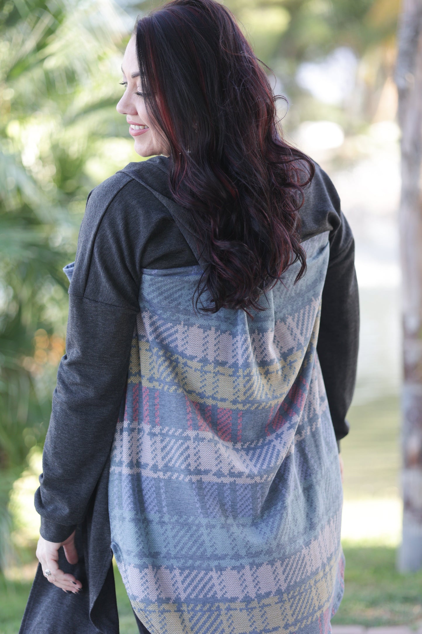 Fall Rainbow Plaid Hooded Cardigan