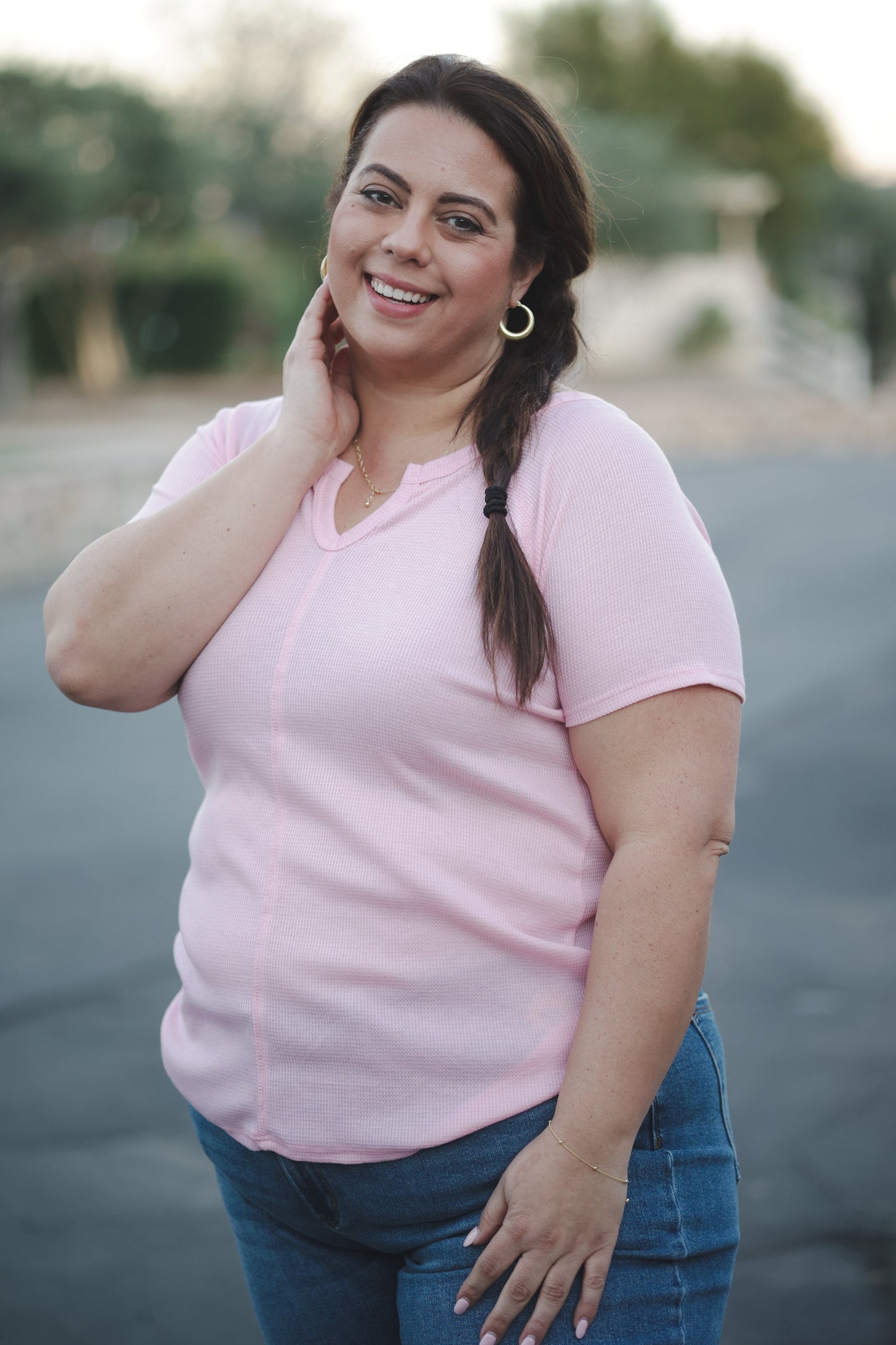 Stitched in Pink Short Sleeve Top