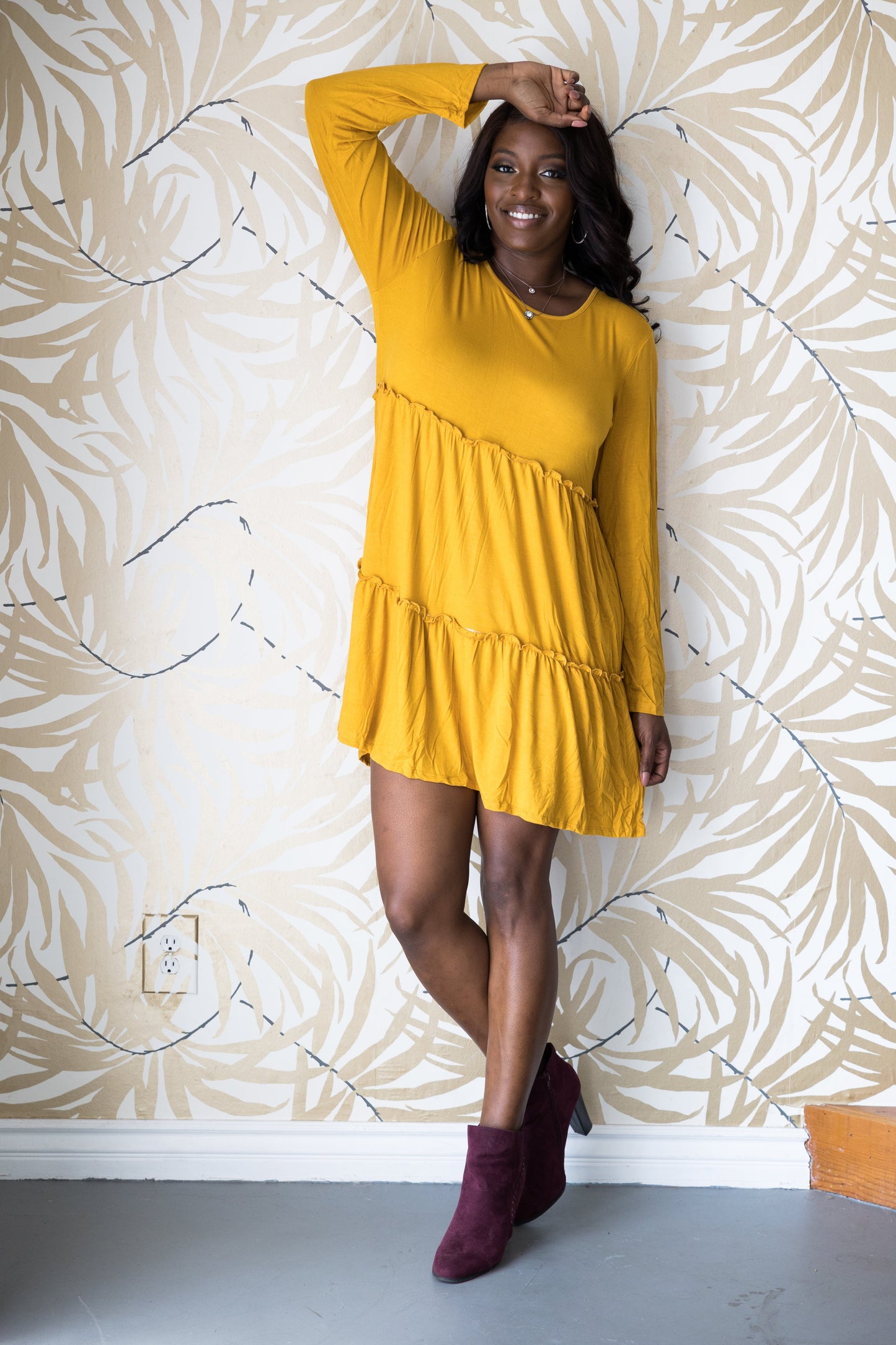 Tiered Decadence Mustard Dress